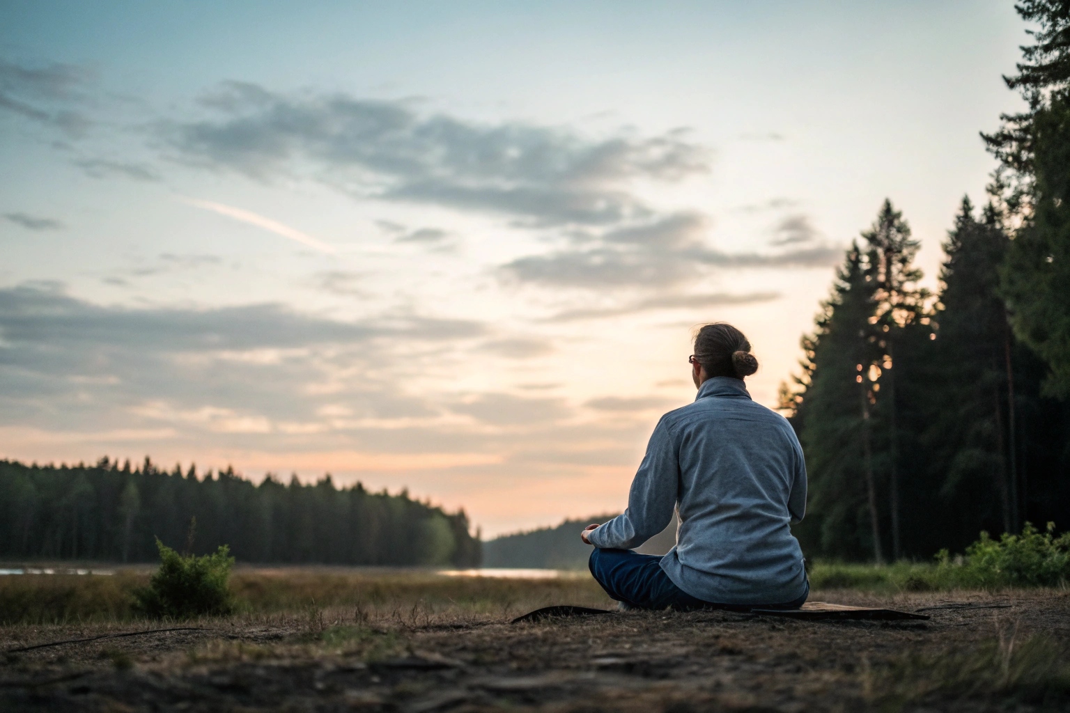 A tranquil outdoor meditation scene,
