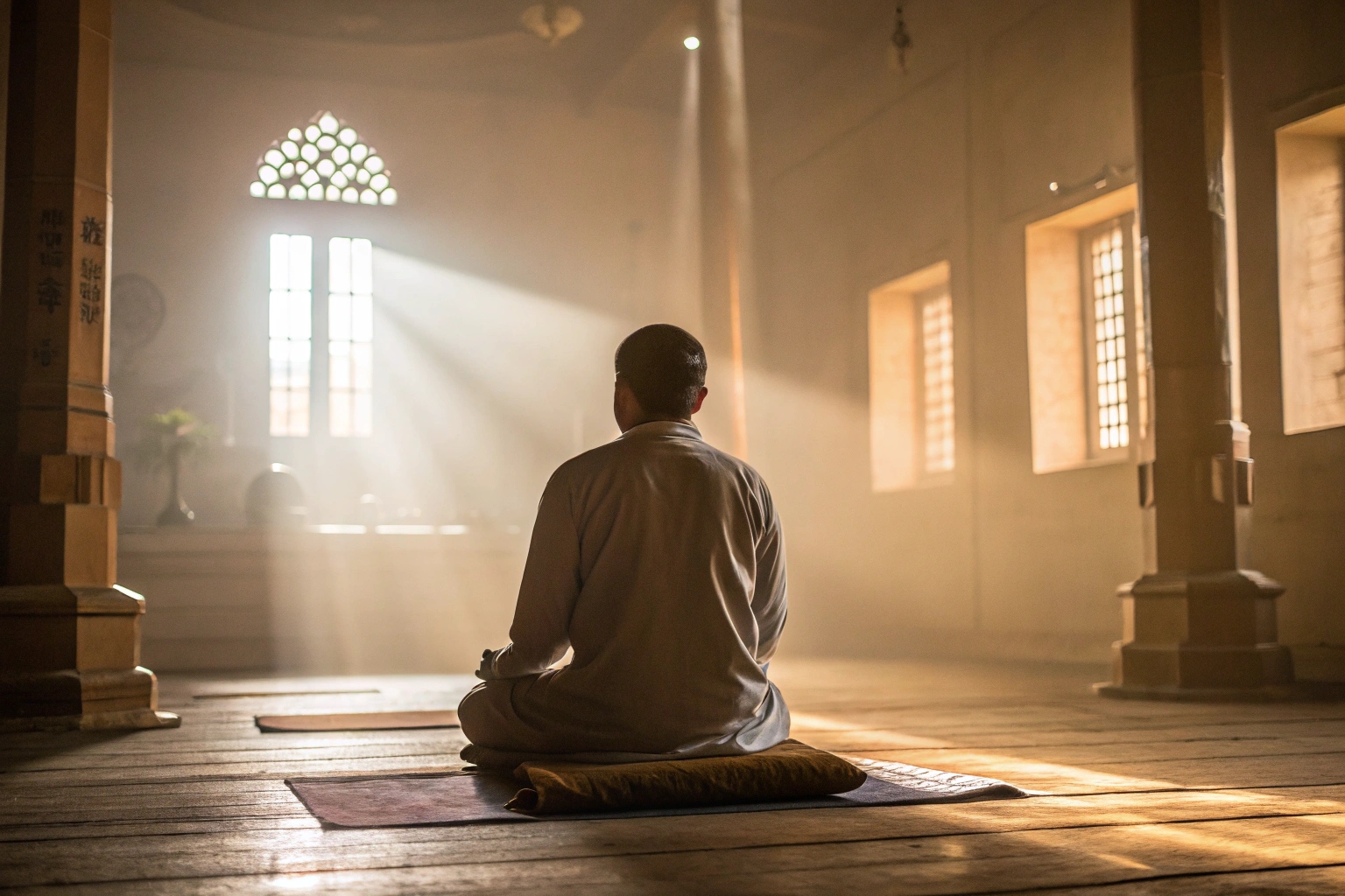 Meditation in a peaceful space with sunlight